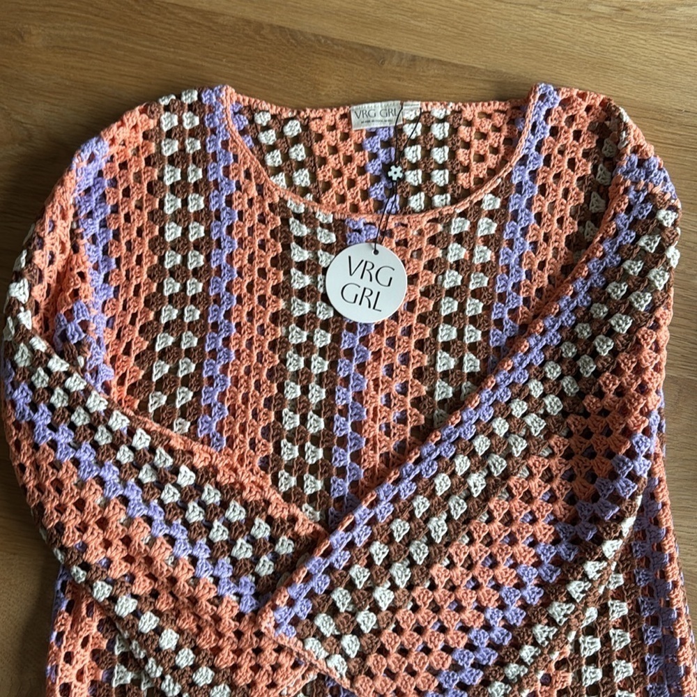 VRG GRL Myra Crochet Knit Dress in Orange and Purple XS NWT - Picture 5 of 5